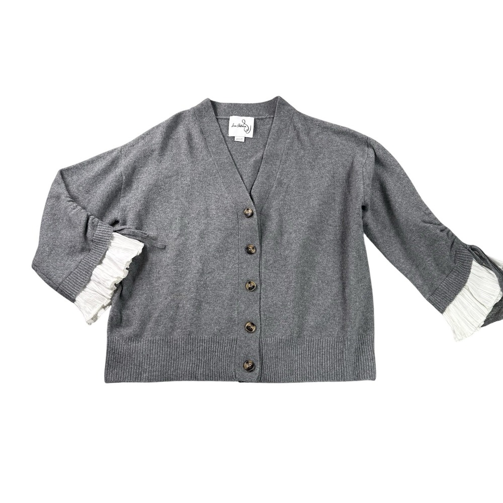 Sam‎ Edelman Cardigan Womens M Gray Autumn Ruffle Cuff Sweater Girly Feminine